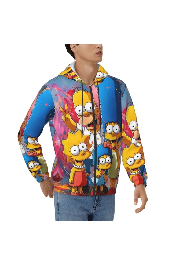 Simpsons Men's Full Zip Sweatshirt ,No Hood Hoodies Casual Lightweight Cotton Pocket Hoody, Men Women Casual Hiking
