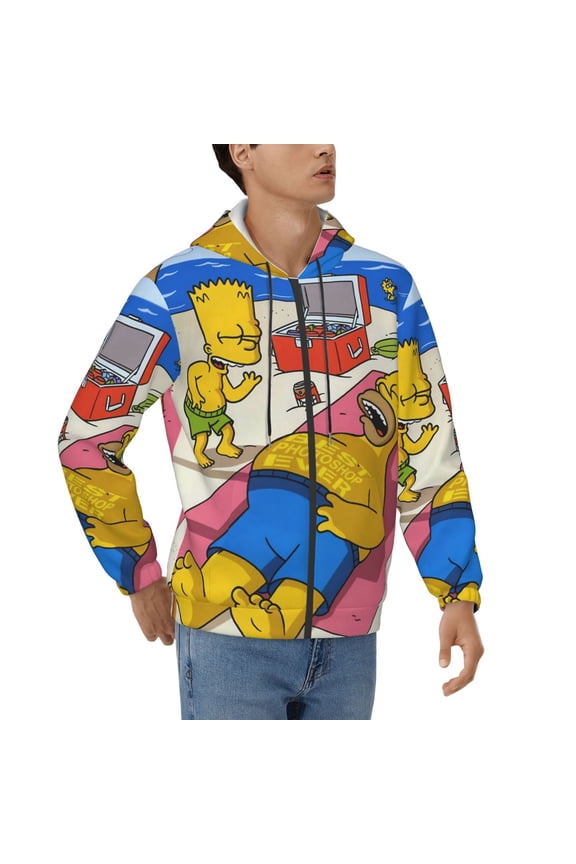 Simpsons Men's Full Zip Sweatshirt ,No Hood Hoodies Casual Lightweight Cotton Pocket Hoody, Men Women Casual Hiking