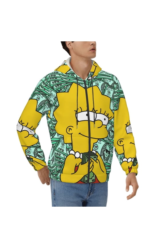 Simpsons Men's Full Zip Sweatshirt ,No Hood Hoodies Casual Lightweight Cotton Pocket Hoody, Men Women Casual Hiking