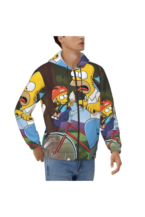 Simpsons Men's Full Zip Sweatshirt ,No Hood Hoodies Casual Lightweight Cotton Pocket Hoody, Men Women Casual Hiking