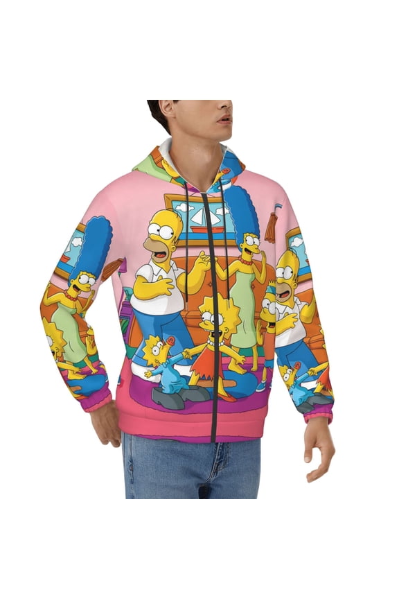 Simpsons Men's Full Zip Sweatshirt ,No Hood Hoodies Casual Lightweight Cotton Pocket Hoody, Men Women Casual Hiking
