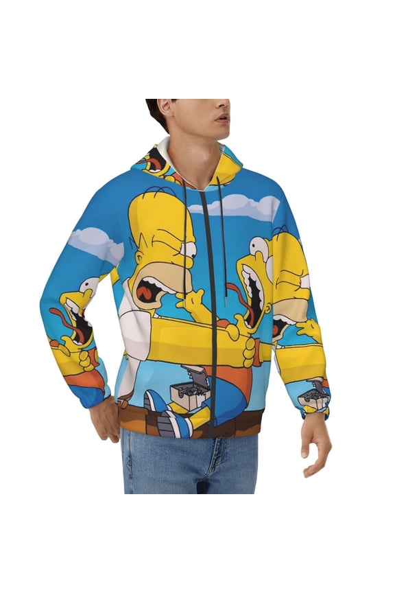 Simpsons Men's Full Zip Sweatshirt ,No Hood Hoodies Casual Lightweight Cotton Pocket Hoody, Men Women Casual Hiking