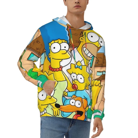 Simpsons Men's Hoodie With Color Drawstrings Sweatshirt Hooded Pullover Print Winter Coat Jacket Small