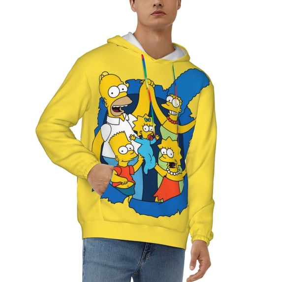 Simpsons Men's Hoodie With Color Drawstrings Sweatshirt Hooded Pullover Print Winter Coat Jacket Xx-Large