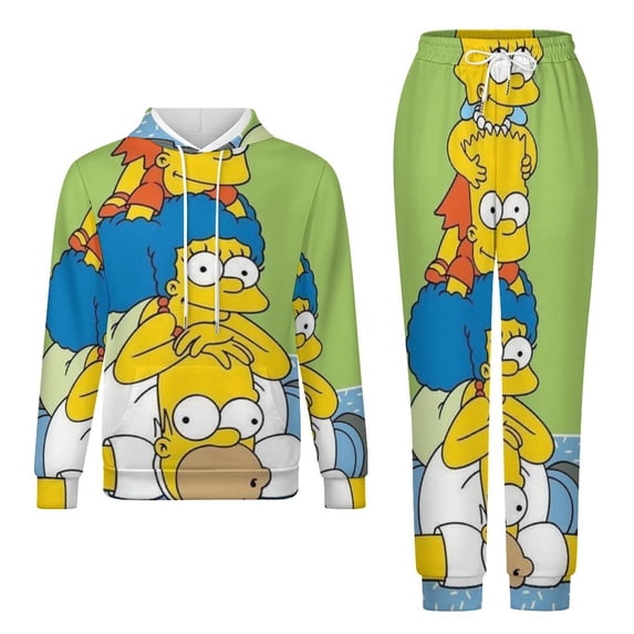 Simpsons Sweatshirt & Sweatpants Tracksuit Sets Printed Casual Pullover Hoodie & Pants Set 4XL
