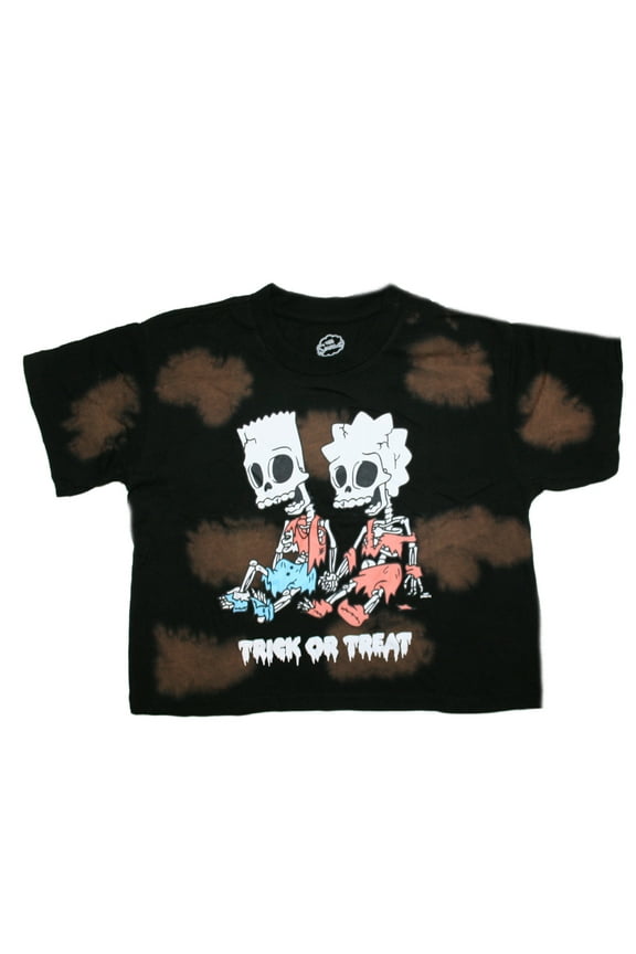 Simpsons Trick Or Treat Bart and Lisa skeleton Junior Women's Crop Top (XL)