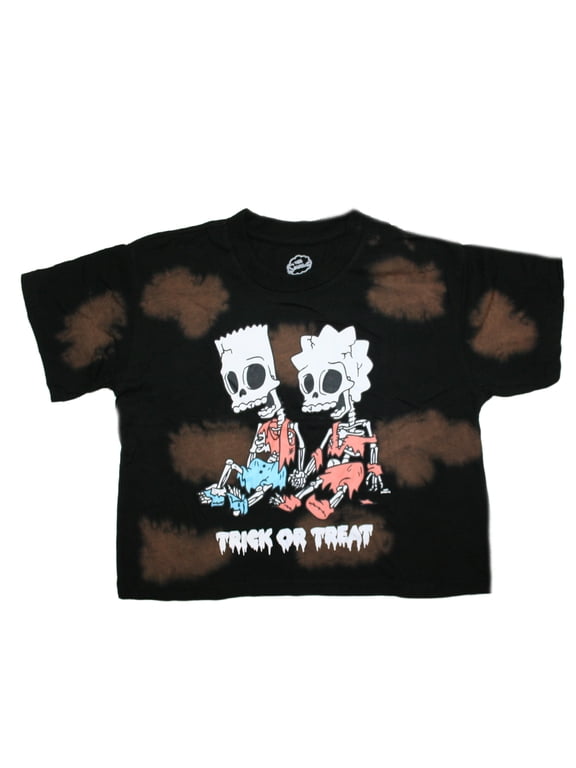 Simpsons Trick Or Treat Bart and Lisa skeleton Junior Women's Crop Top (XL)