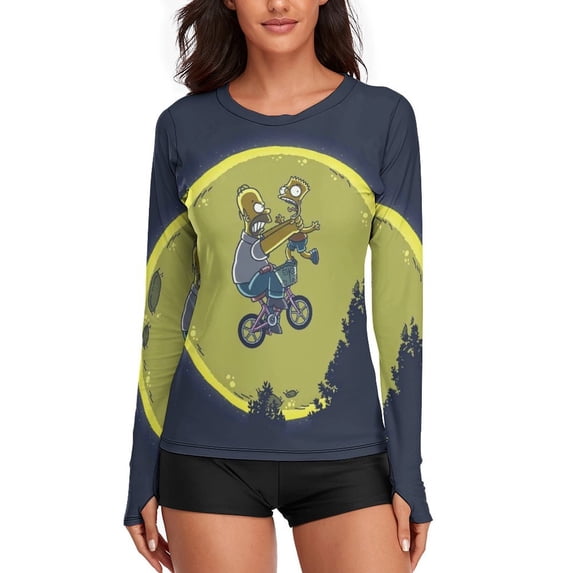 Simpsons Women's Sunscreen Shirt Long Sleeve Workout Tops Crewneck Soft Comfy Tees Casual T-Shirt 2XL