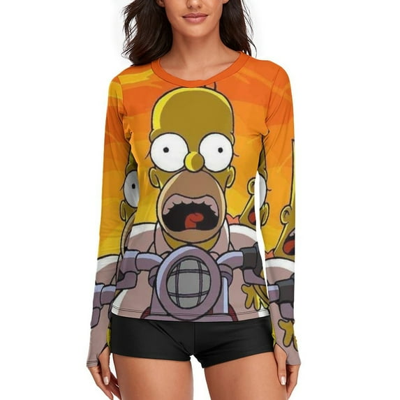 Simpsons Women's Sunscreen Shirt Long Sleeve Workout Tops Crewneck Soft Comfy Tees Casual T-Shirt L