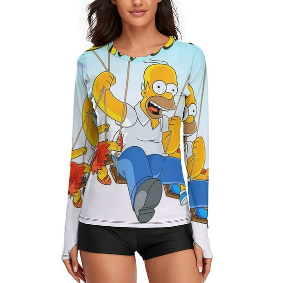 Simpsons Women's Sunscreen Shirt Long Sleeve Workout Tops Crewneck Soft Comfy Tees Casual T-Shirt L