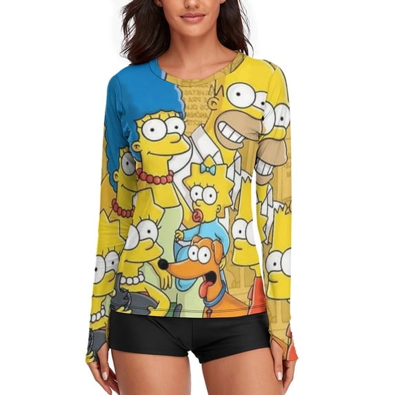 Simpsons Women's Sunscreen Shirt Long Sleeve Workout Tops Crewneck Soft Comfy Tees Casual T-Shirt XL