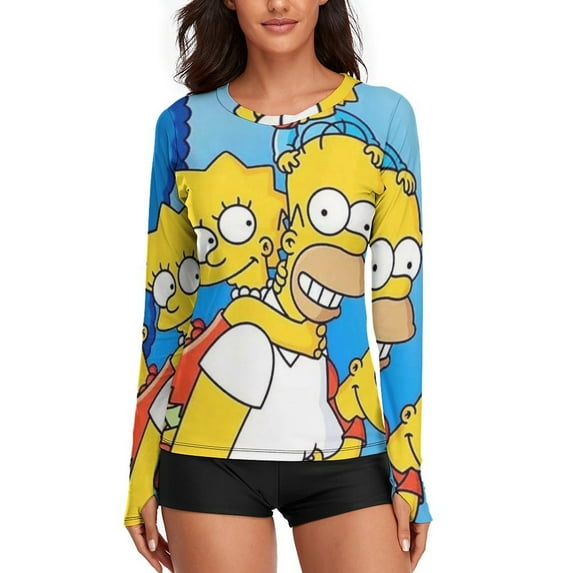 Simpsons Women's Sunscreen Shirt Long Sleeve Workout Tops Crewneck Soft Comfy Tees Casual T-Shirt XL