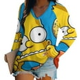 thumbnail image 1 of Simpsons Womens T Shirts V Neck Long Sleeve Tops Causal Loose Summer T-Shirts L, 1 of 7