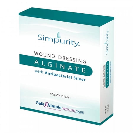 Simpurity Calcium Alginate Dressing with Silver, 4 x 5 Inch, 10 Count