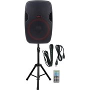 Simran SMP-1800 Professional Amplified 15" Inch Woofer 1800 Watt Active PA DJ Bluetooth Speaker System with USB, MMC, FM, BT, Voice Prompt And REC - Remote, Microphone And Stand Included