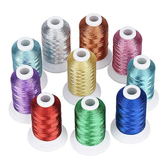 Simthread 10 Essential Colors Metallic Embroidery Machine Thread Kit 500M(550Y) for Computerized Embroidery and Decorative Sewing - Essential 1