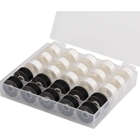 Simthread 25pcs 15White+10Black Prewound Bobbin Thread Size A Class 15 (SA156) 60WT with Clear Storage Plastic Case Box 70D/2 for Brother Embroidery Thread Sewing Thread Machine DIY