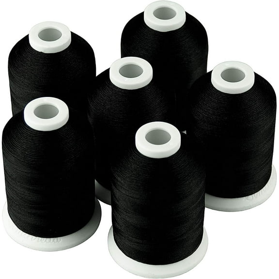 Simthread 6 PCs 1000M(1100Y) Polyester Machine Embroidery Threads for Brother Babylock Janome Singer Pfaff Husqvarna Bernina Embroidery and Sewing Machines - Black