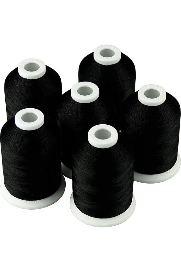 6 PCs 1000M(1100Y) Polyester Machine Embroidery Threads for Brother Babylock Janome Singer Pfaff Husqvarna Bernina Embroidery and Sewing Machines - Black