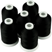 Simthread 6 PCs 1000M1100Y Polyester Machine Embroidery Threads for Brother Babylock Janome Singer Pfaff Husqvarna Bernina Embroidery and Sewing Machines - Black