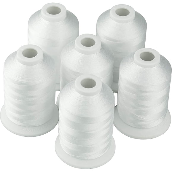 Simthread 6 Polyester White Machine Embroidery Threads 1000M(1100Yards) for Brother, Babylock, Janome, Pfaff, Singer, Bernina and Other Home Machines (White)