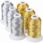 Simthread 6 Spools Metallic Embroidery Machine Thread 3 Gold+ 3 Silver Colors 500M550Y for Embroidery and Decorative Sewing