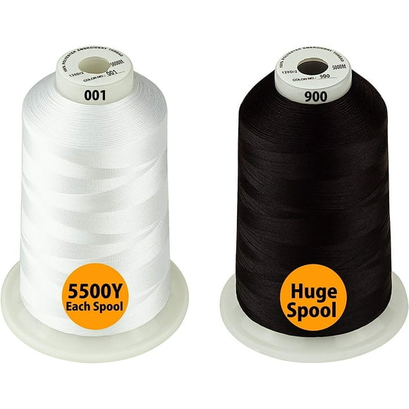 Simthread All Purpose Polyester Embroidery Machine Thread, 2 Huge Spool 5000M 5500Y for Sewing Embroidery Machines