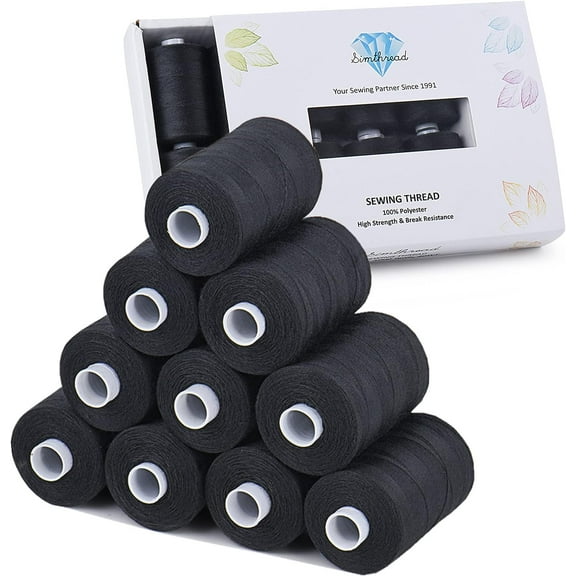 Simthread All Purposes Sewing Thread, 10 Spool 1000 Yards Polyester Thread for Sewing, Handy Polyester Sewing Threads for Sewing Machine - (Black Series)