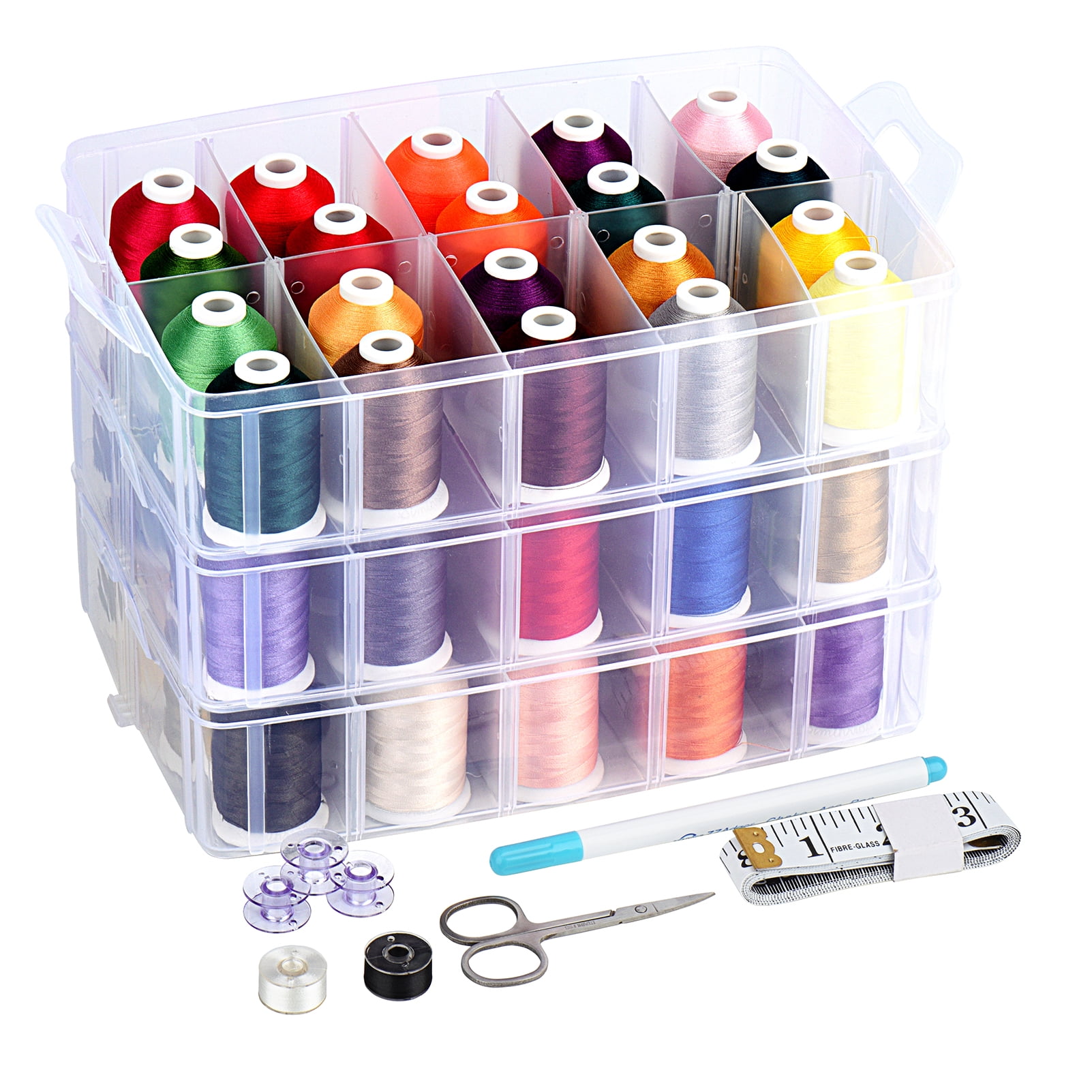 Yirtree Machine Embroidery Thread Polyester with Plastic Storage Box for Embroidery,Sewing Machines 42 Axis Sewing Threads Box Transparent Needle Wire