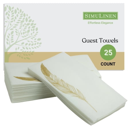 SimuLinen 12 x 17 Disposable Guest Hand Towels - Gold Feather - 25ct