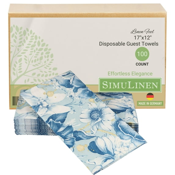 SimuLinen 12"x17" Disposable Guest Hand Towels - Blue Garden Design - 100ct
