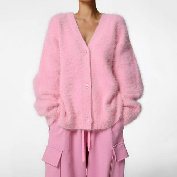 Simua 2024 Fashion Women's Open Front Button Knit Cardigans Long Sleeve Lazy Loose Sweaters Outerwear Coats