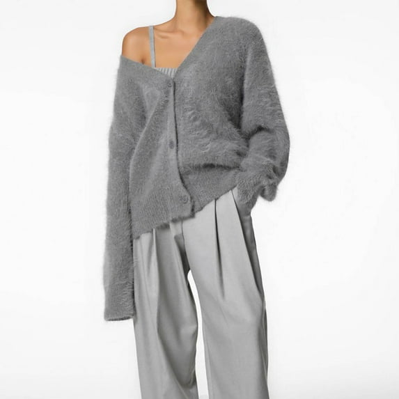 Simua 2024 Fashion Women's Open Front Button Knit Cardigans Long Sleeve Lazy Loose Sweaters Outerwear Coats