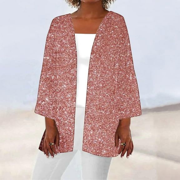 Simua 2024 Trendy Women’s Floral Printed Sparkling Cardigan Long Sleeve Loose Cover Up Casual Blouse Tops Outfits
