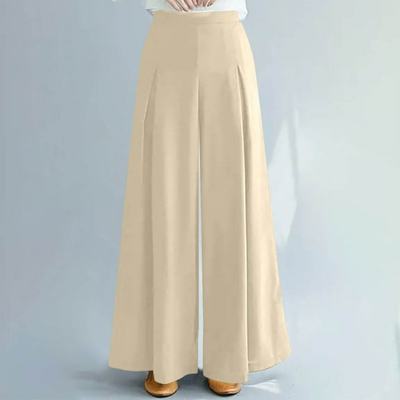 Simua 2024 Trendy Women's Wide Leg Pants Interior Drawstring Baggy Pleated Pants High Waisted Casual Trousers Jogger Pant