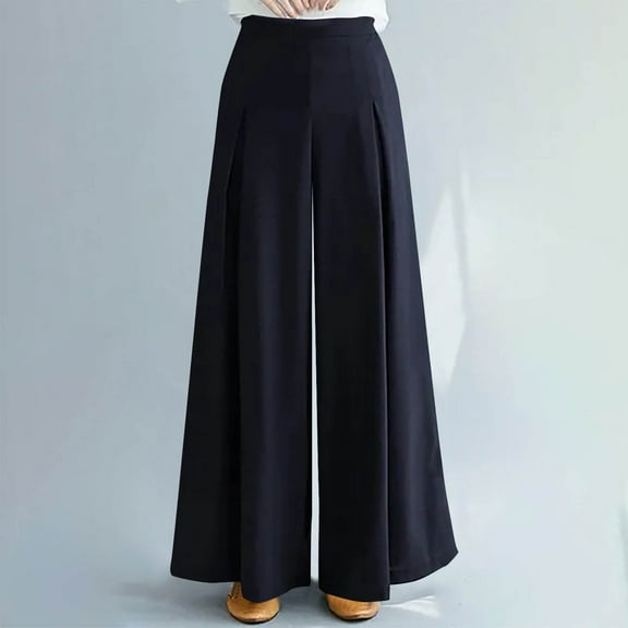 Simua 2024 Trendy Women's Wide Leg Pants Interior Drawstring Baggy Pleated Pants High Waisted Casual Trousers Jogger Pant