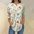 thumbnail image 1 of Simua 3/4 Sleeve Tops for Women Casual Button V Neck T Shirts Floral Printed Work Blouse Shirt for Women, 1 of 5