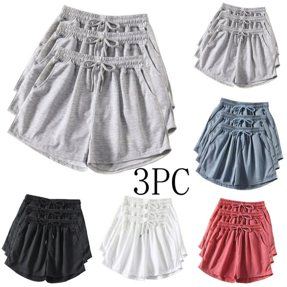 Simua 3PC Women's Comfy Drawstring Elastic Waist Shorts Workout Athletic Running Shorts with Pockets