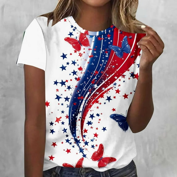 Simua American Flag T-Shirt for Women Patriotic Graphic Tee 4th of July Independence Day Shirt Casual Short Sleeve Tops