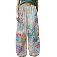 thumbnail image 1 of Simua Baggy Pants for Women Boho Floral Print Elastic Waist Wide Leg Casual Trouser with Pockets, 1 of 5