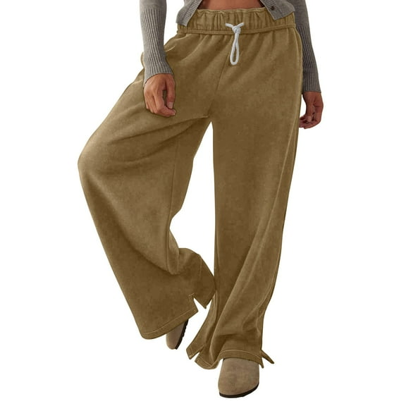 Simua Baggy Wide Leg Pants for Women Solid Color Elastic Drawstring Sweatpants Casual High-Waisted Fall Trousers