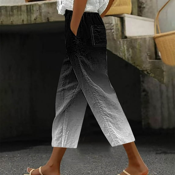 Wensltd Beach Wide Leg Capris for Women Summer Casual Loose Drawstring Harem Pants with Pockets