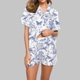 thumbnail image 1 of Simua Button Dowm Pajamas for Women, Women's Fashionable Print Short Sleeved Lapel Shirts with Shorts Summer Soft Home Wear Set, Size S-XXL, 1 of 7