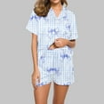 thumbnail image 1 of Simua Button Dowm Pajamas for Women, Women's Fashionable Print Short Sleeved Lapel Shirts with Shorts Summer Soft Home Wear Set, Size S-XXL, 1 of 7