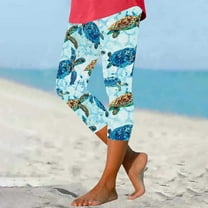 Simua Capri Leggings for Women Summer Beach Printed High Waist Knee Length Slim Fit Yoga Cropped Pants
