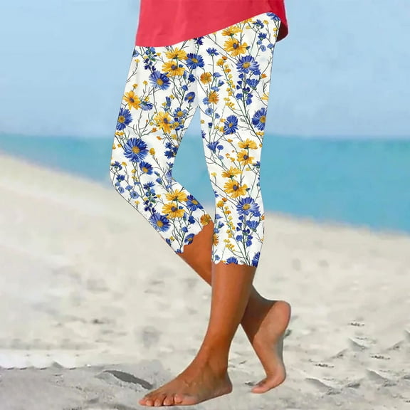 Simua Capri Pants for Women High Waist Printed Leggings Trendy Casual Silm Fit Cropped Tights
