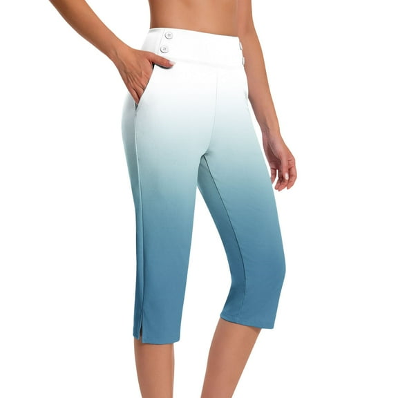 Simua Capri Pants for Women High Waist Stretch Womens Printed Capris Pants for Summer with Pockets