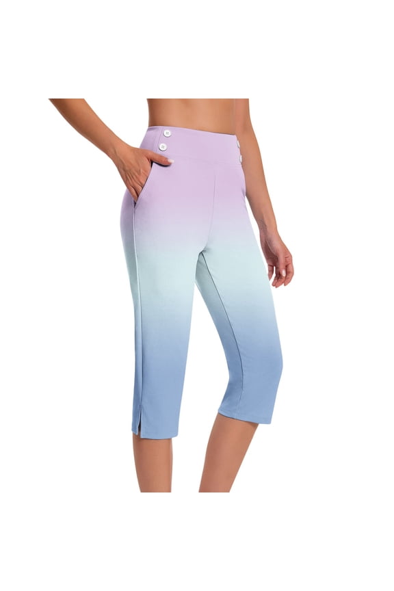 Capri Pants for Women High Waist Stretch Womens Printed Capris Pants for Summer with Pockets