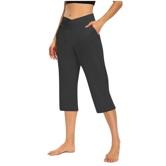 Simua Capri Pants for Women Wide Leg Yoga with Pockets Cross Loose Stretchy Stylish Cropped Pants
