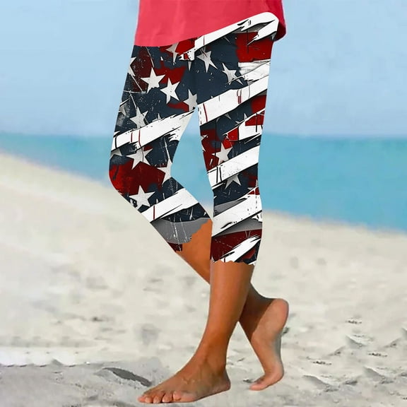 Wensltd Capris Pants for Women Casual Slim Independence Day Pants Print